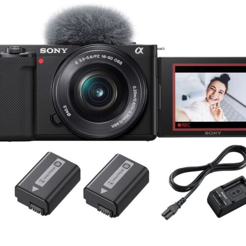 Paquete de cámara híbrida para vlogs Sony ZV-E10 + E PZ 16-50 mm f/3,5-5,6 OSS + segunda batería + cargador